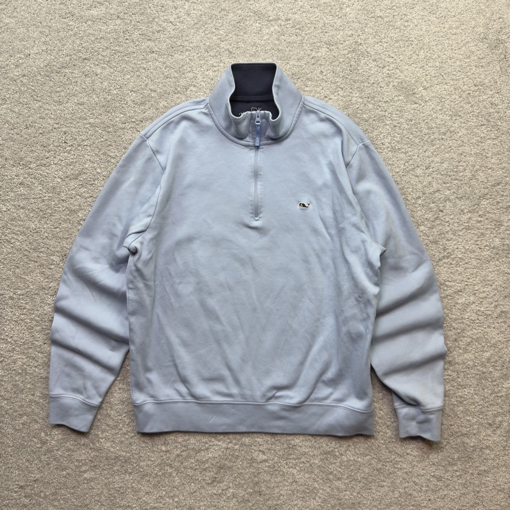 Vineyard Vines 1/4 Zip Pullover Sweatshirt Mens Small Light Blue Whale Logo